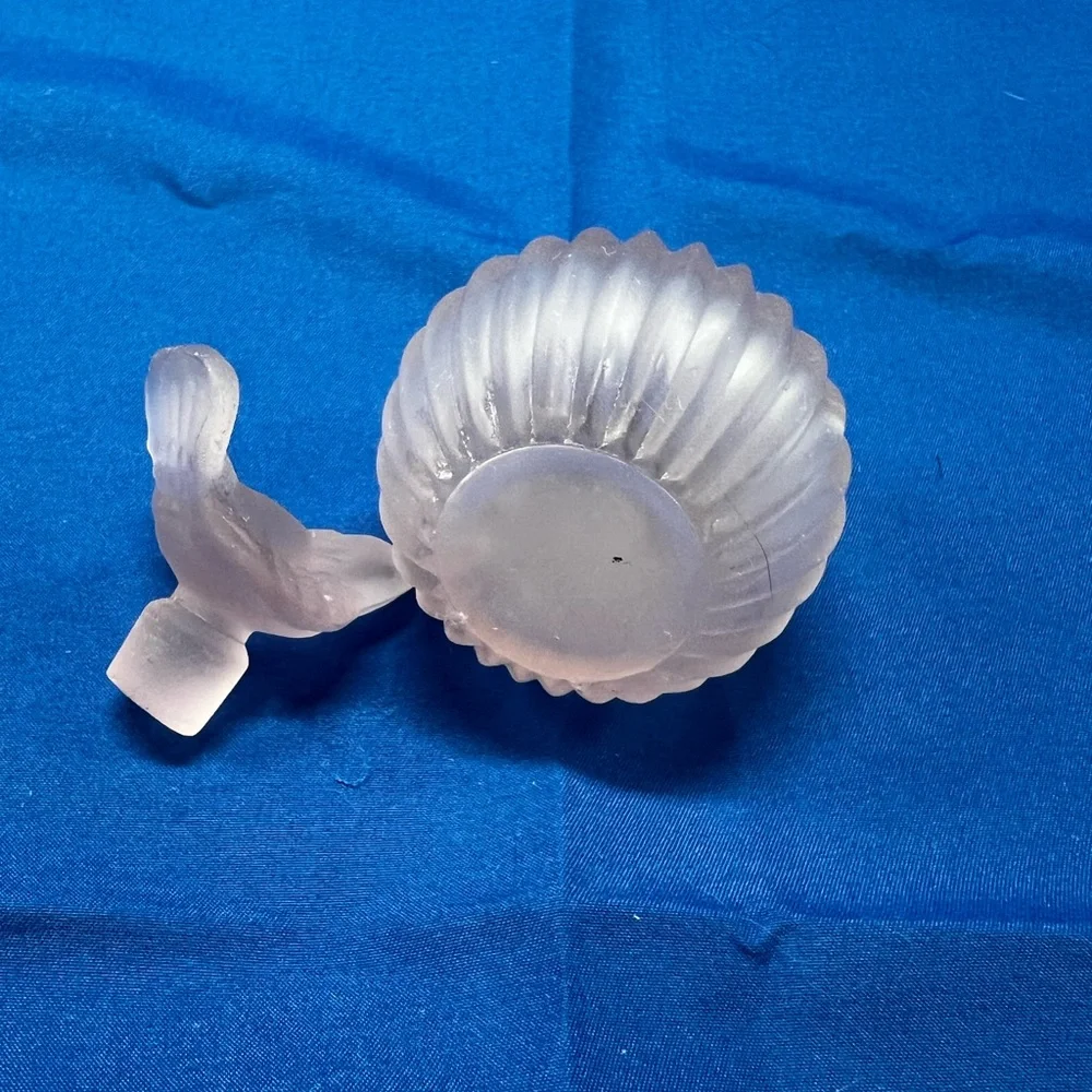 Vintage pink frosted Glass Perfume Bottle Bird Stopper Vanity